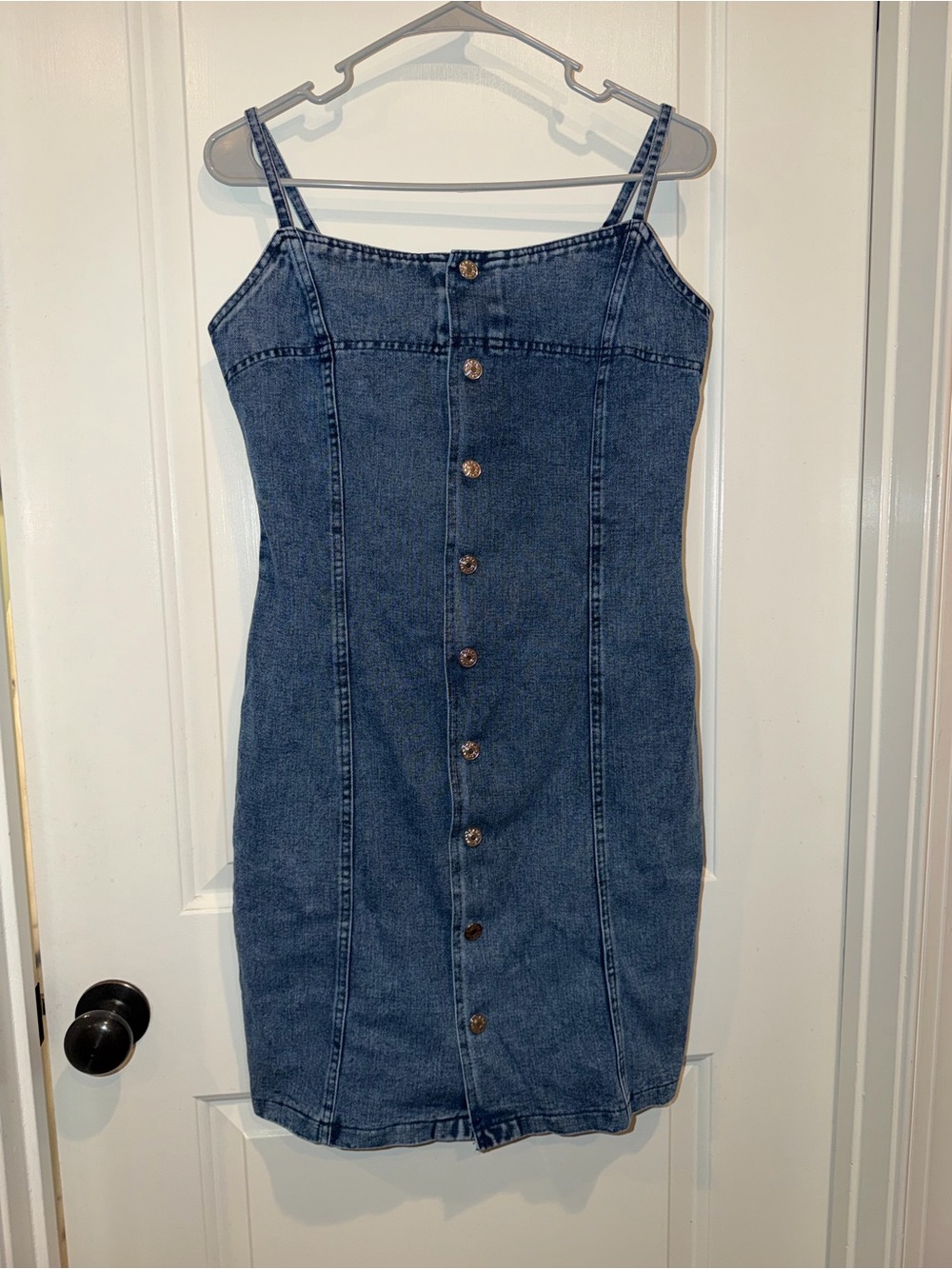 Denim Button-Front Mini Dress - Blue